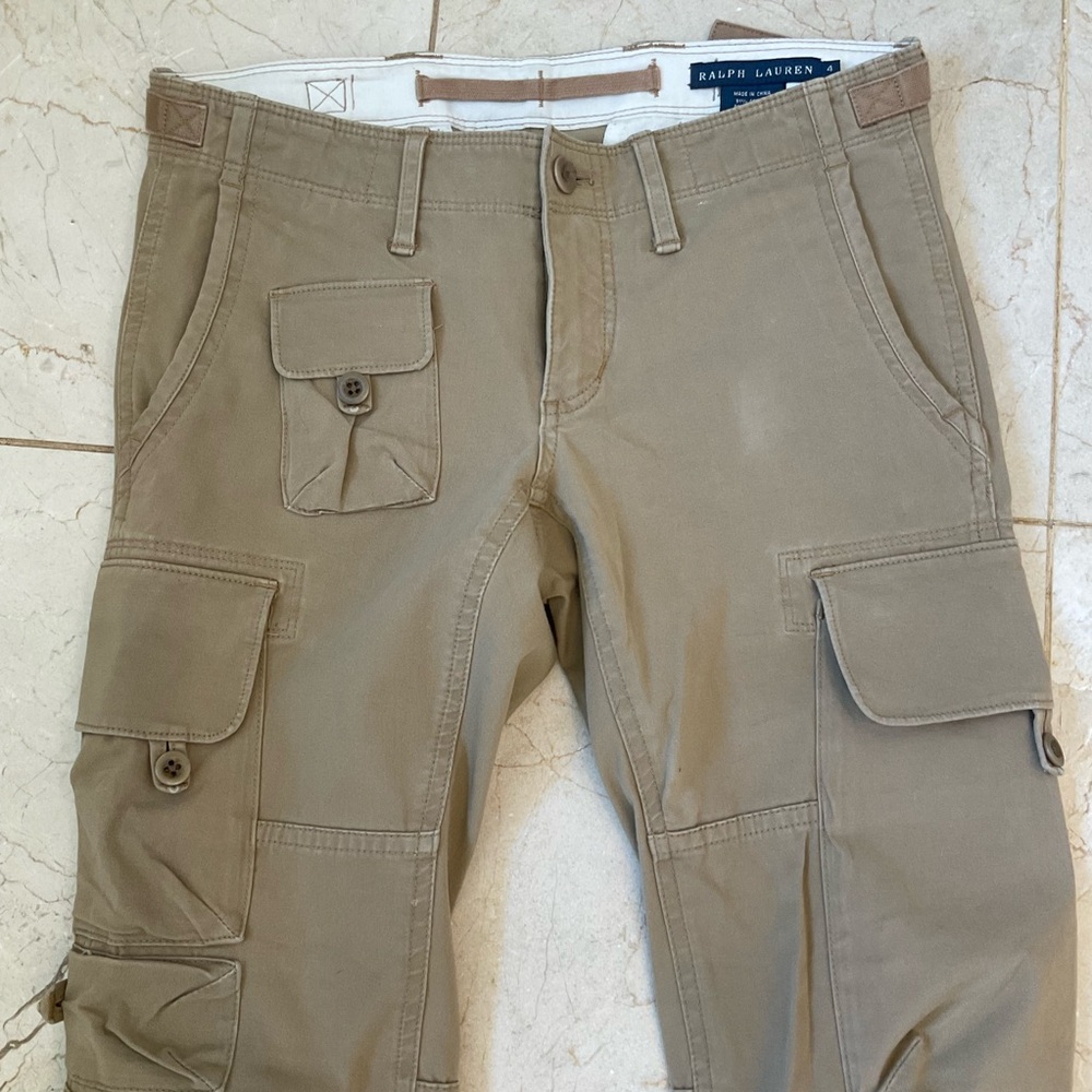 Ralph Lauren Skinny-fitting khaki cargo trousers with stretch, pockets, Sz 4 - Picture 2 of 13